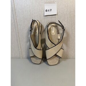 Liz Claiborne Women's Cream Black Trim Crisscross Slingback Sandals Size 10M